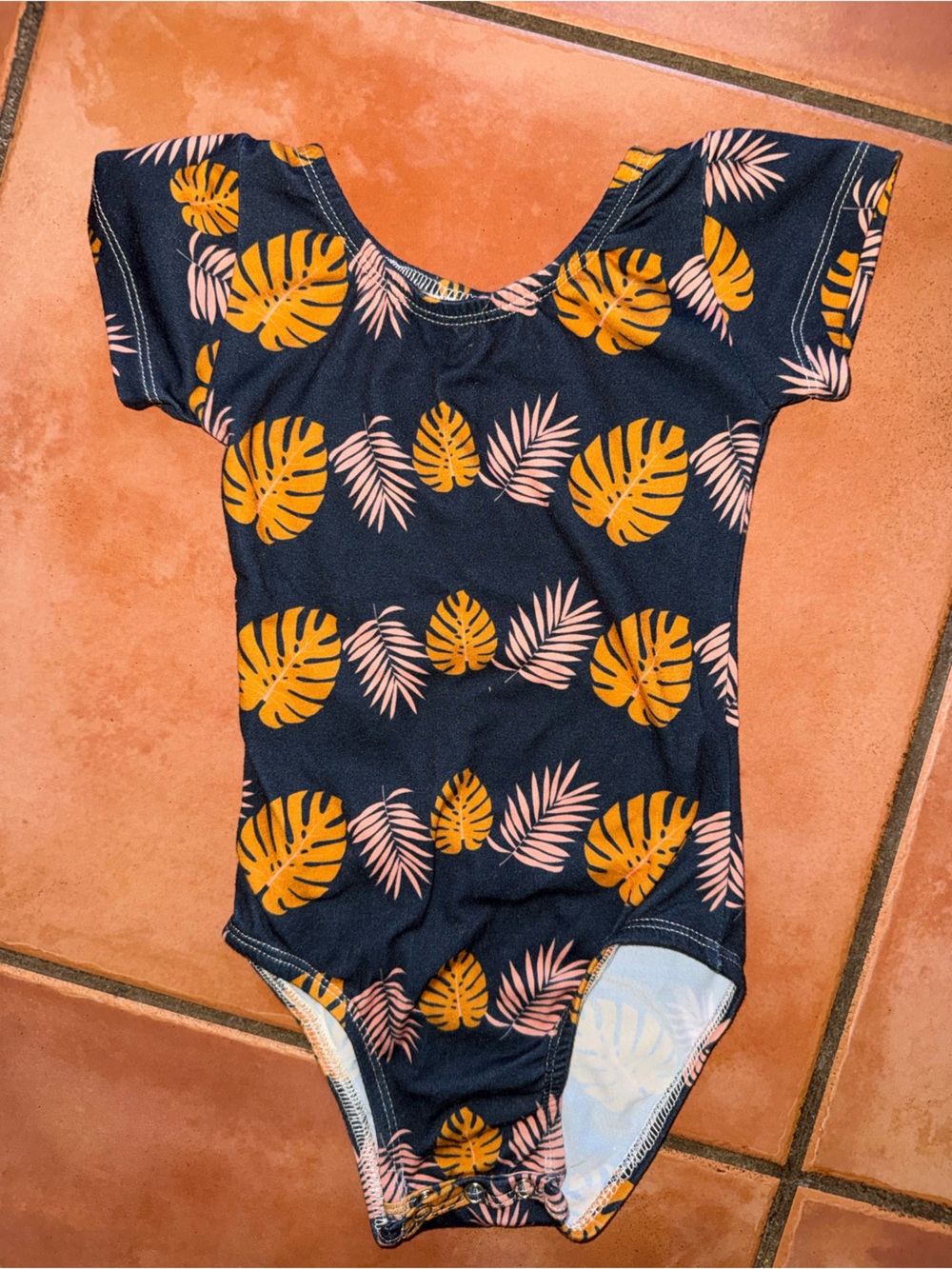 H&M Navy Bodysuit with Orange and Pink Leaf Print